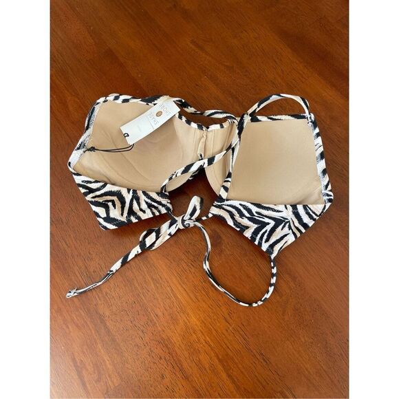 NWT Shade & Shore neutral multi colored zebra print bikini top size 36 B - Picture 2 of 8